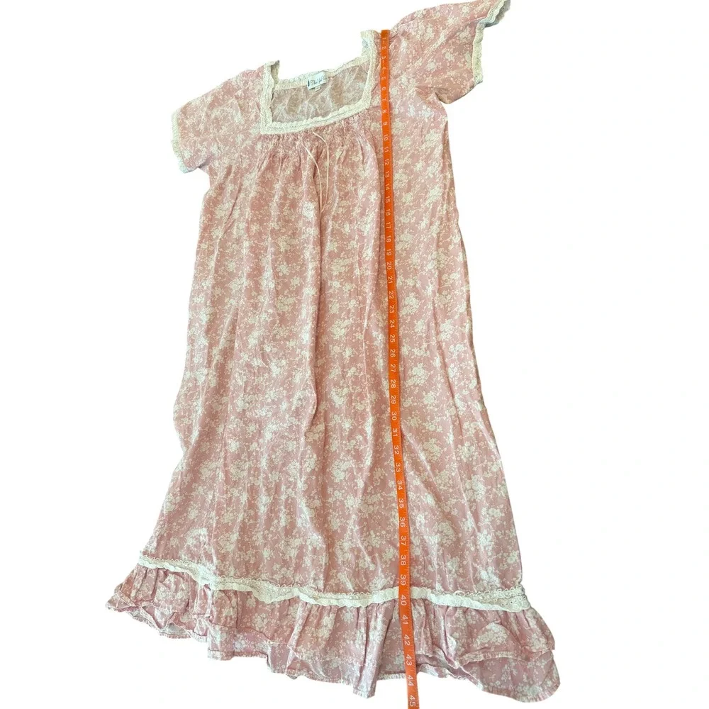 The 1 for U Pink Floral Cotton Nightgown Lace Trim Smocked Victorian Sleepwear L